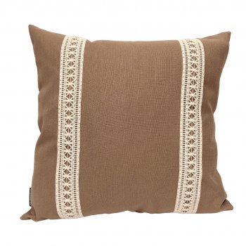 Capa P/ Almofada de Linho Bege Escuro com Renda - 45x45cm