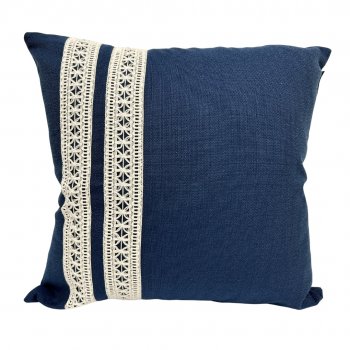 Capa P/ Almofada de Linho Azul Marinho com Renda Dupla - 45x45cm