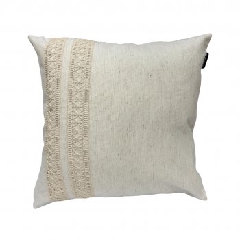 Capa P/ Almofada de Linho Off White com Renda Dupla - 45x45cm