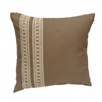 Capa P/ Almofada de Linho Bege Escuro com Renda Dupla - 45x45cm