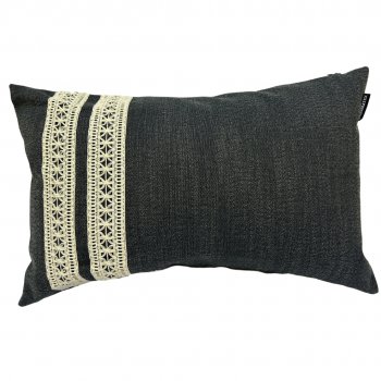 Capa P/ Almofada de Linho Cinza Escuro com Renda Dupla - 30x50cm