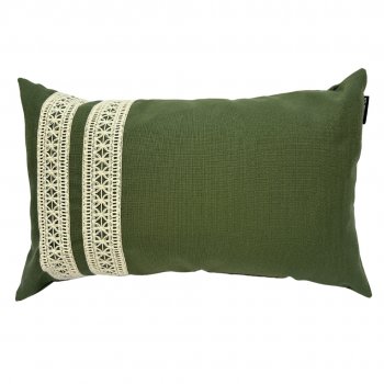 Capa P/ Almofada de Linho Verde com Renda Dupla - 30x50cm