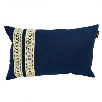 Capa P/ Almofada de Linho Azul Marinho com Renda Dupla - 30x50cm