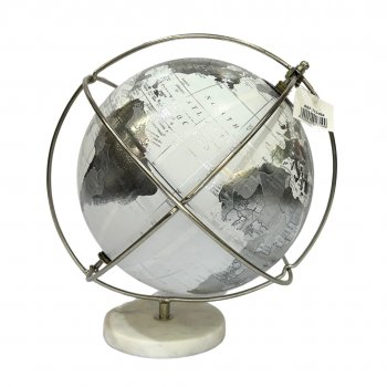 Globo Decorativo Branco e Prata c/ Base de Mármore - 28cm
