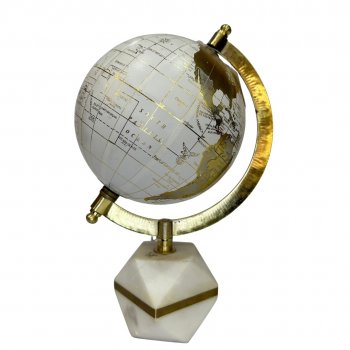 Globo Decorativo Branco e Dourado c/ Base de Mármore - 24cm
