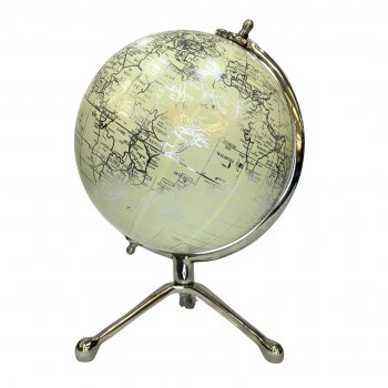 Globo Decorativo Prata e Off White c/ Base Tripé - 30cm