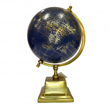 Globo Decorativo Azul e Dourado c/ Base Dourada - 35cm