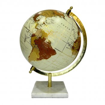 Globo Decorativo Marrom e Dourado c/ Base de Mármore - 29cm
