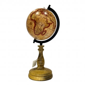 Globo Decorativo Marrom e Vermelho c/ Base de Madeira - 37cm