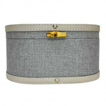 Caixa Organizadora Oval de Linho Cinza - 31cm