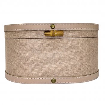 Caixa Organizadora Oval de Linho Areia Rosada - 24cm