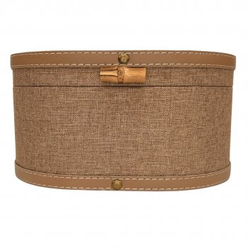Caixa Organizadora Oval de Linho Marrom Claro - 31cm