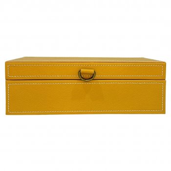 Caixa Organizadora Retangular de Couro Mostarda - 25cm