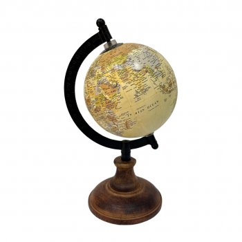 Globo Decorativo Bege c/ Base de Madeira - 21,5cm